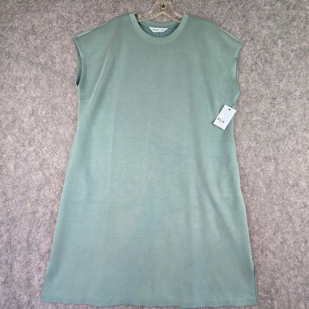 FLX Solace Dress Women XL Sage Green Relaxed Shift Urban Commuter Pockets NWT
